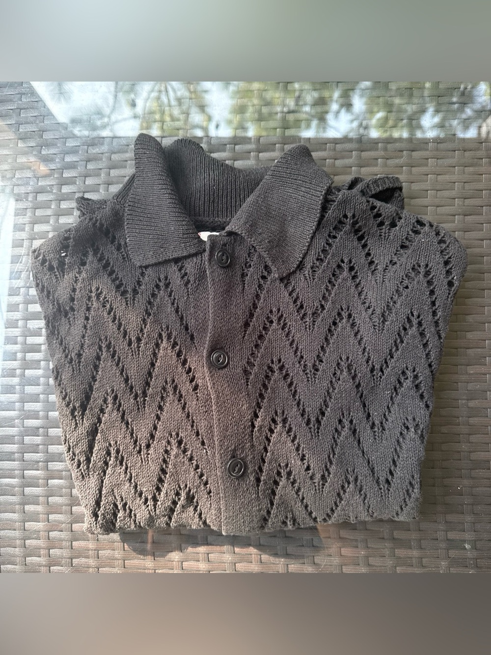 BDG Black Openwork Knit Polo Cardigan